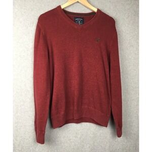 American Eagle V-Neck Sweater Small Red Cotton Logo Pullover